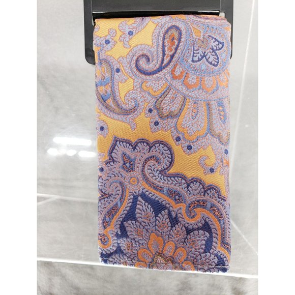 Pierre Cardin Holiday Orange Blue‎ Paisley Reversible Dress Pocket Square Scarf - Picture 6 of 7